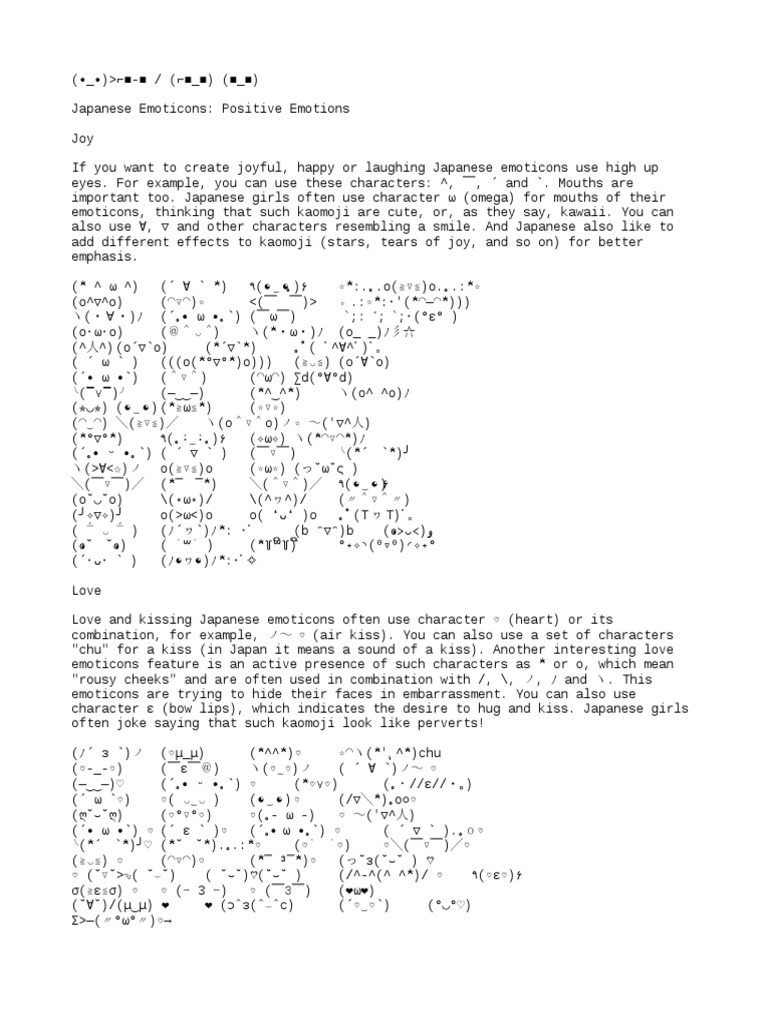 Japanese Emoticons: A Guide to Emotions | PDF | Leisure