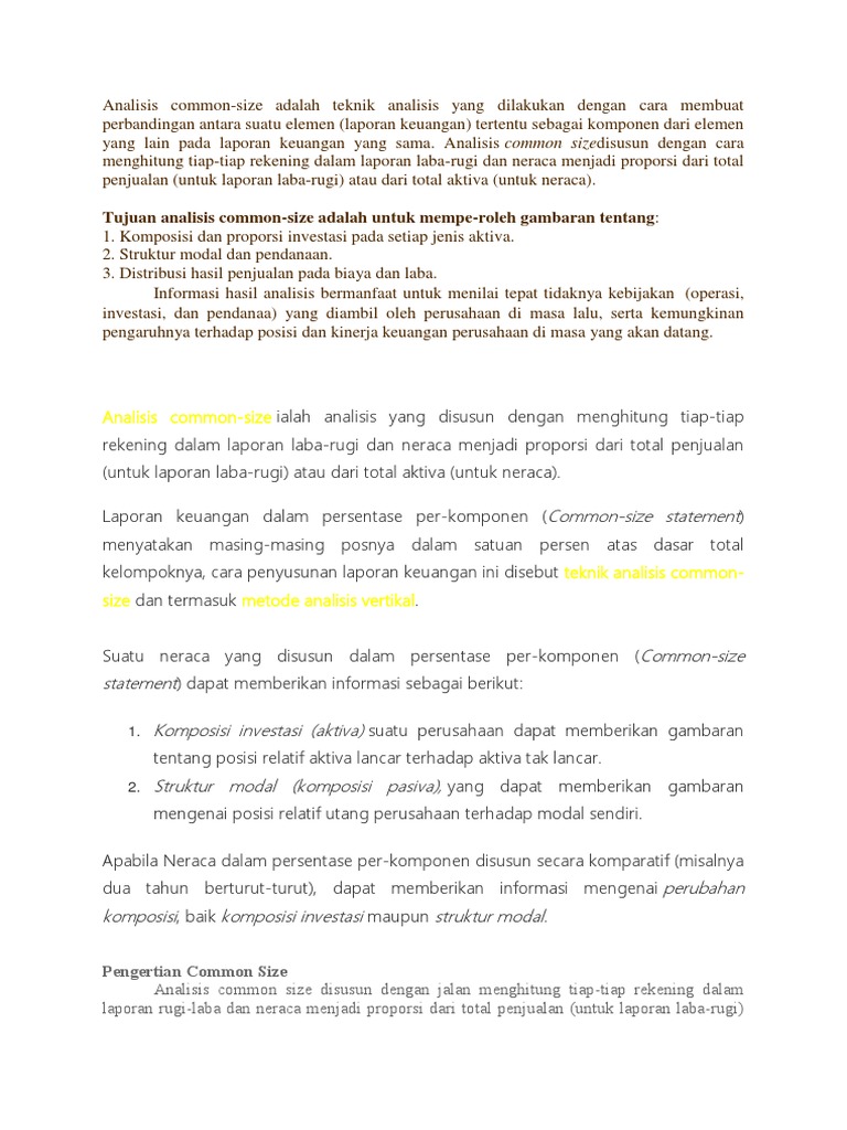 Tujuan Analisis Common Size Adalah Untuk Mempe Roleh Gambaran Tentang