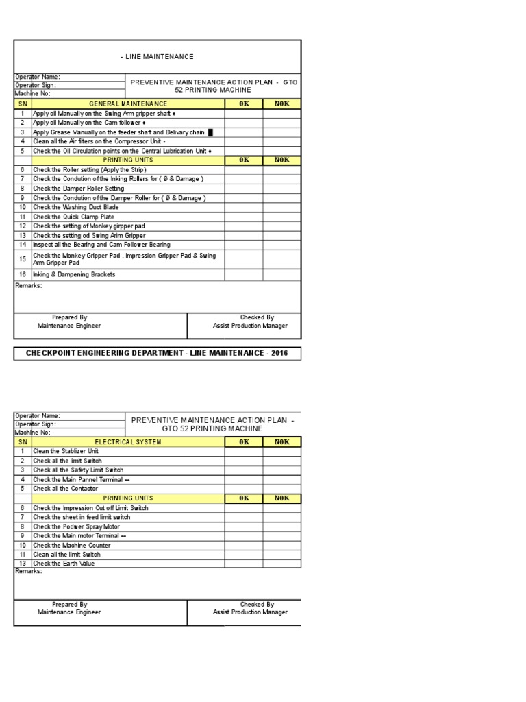 Preventive Maintenance.xls Switch Bearing (Mechanical)