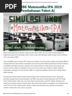 Simulasi Unbk Matematika Ipa 2019 Soal Dan Pembahasan Paket A