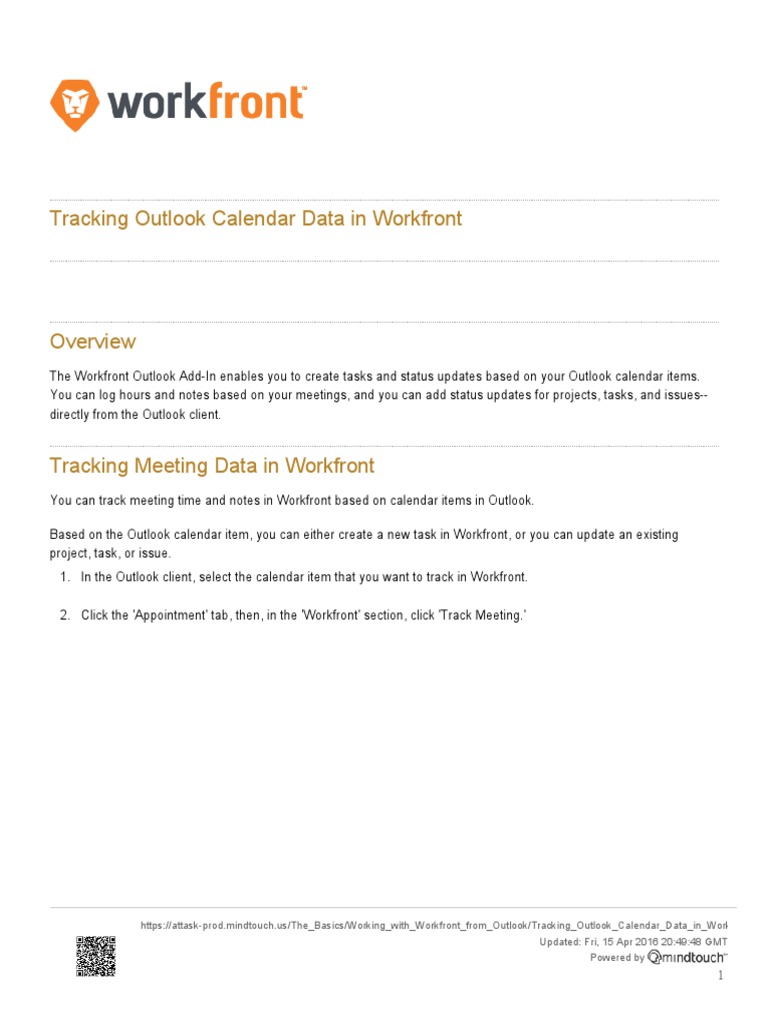 Tracking Outlook Calendar Data in Workfront PDF | PDF | Microsoft ...