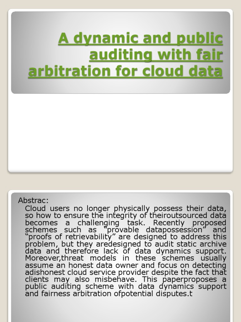 A Dynamic and Public Auditing With Fair Arbitration | PDF | Database ...