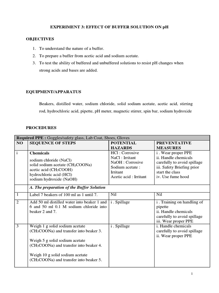 Experiment 3 PDF PDF Ph Buffer Solution