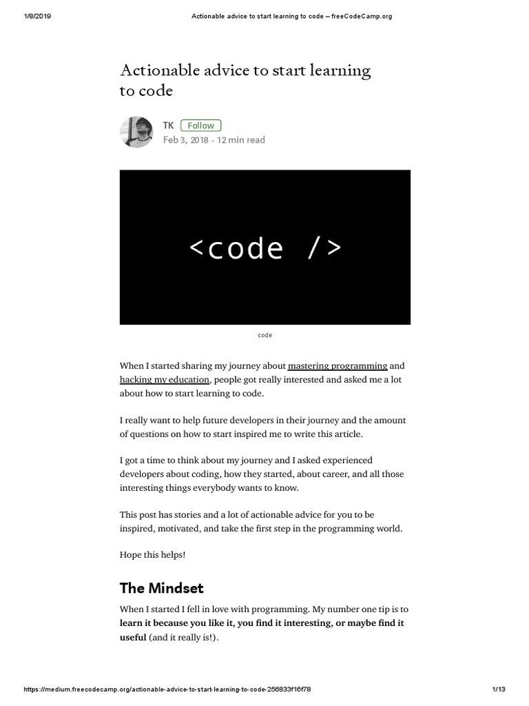 Actionable Advice To Start Learning To Code | PDF | Websites | Computer ...