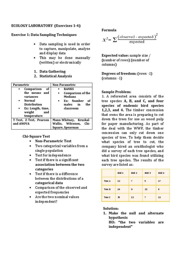 Ecology Laboratory | PDF | Chi Squared Distribution | Analysis Of Variance