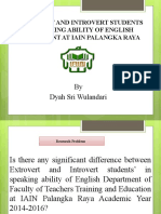 Extrovert and Introvert Students in Speaking Ability of English Department at Iain Palangka Raya