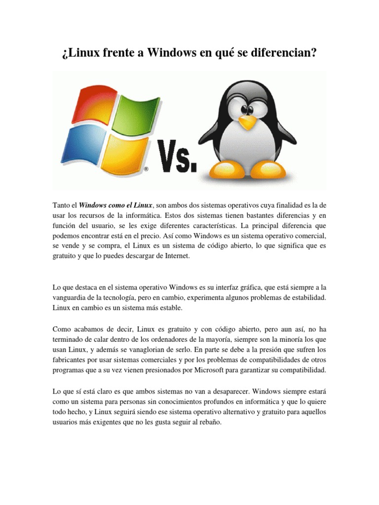Diferencias Clave: Linux vs Windows | PDF | Compatibles con PC Ibm ...