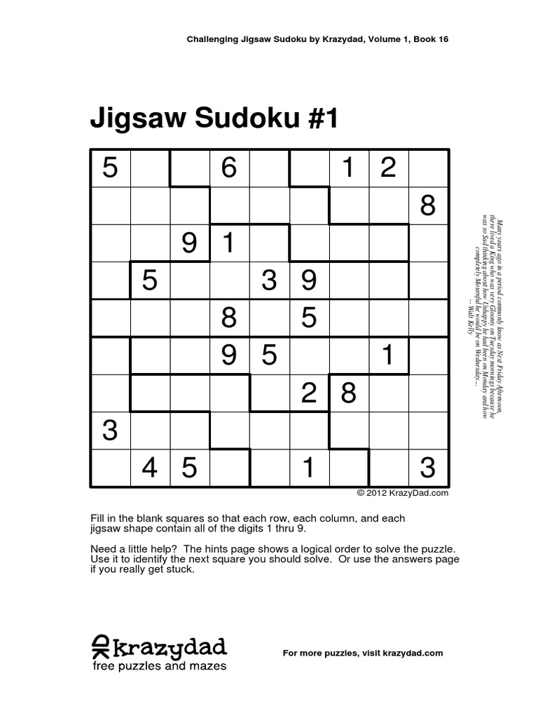 Challenging jigsaw sudoku by krazydad volume 1 book 16 pdf
