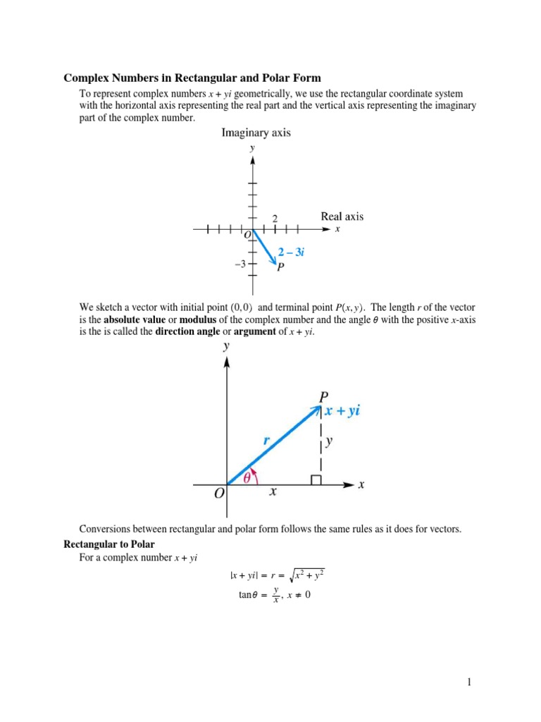 Complex Numbers: Rectangular & Polar Forms | PDF | Complex Number ...