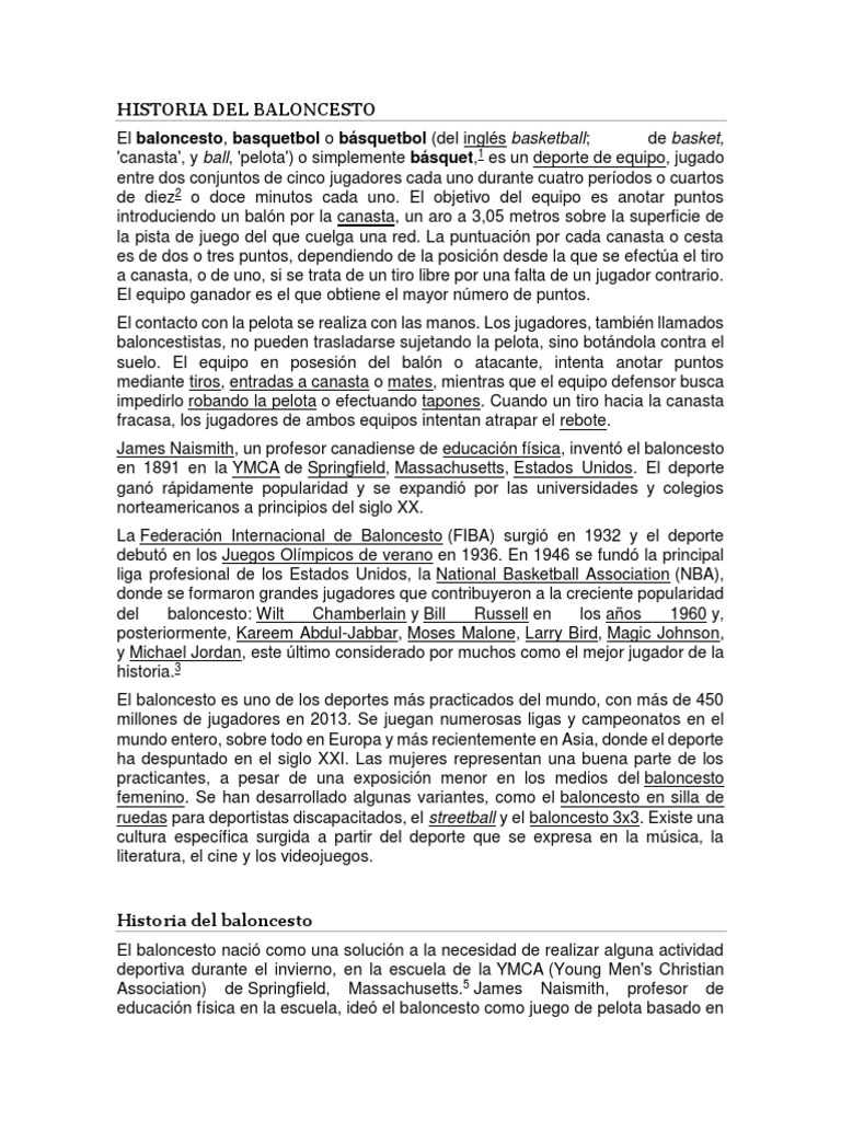8 Hojas de La Historia Del Basketball | PDF | Asociacion Nacional de  Basquetbol | Deportes