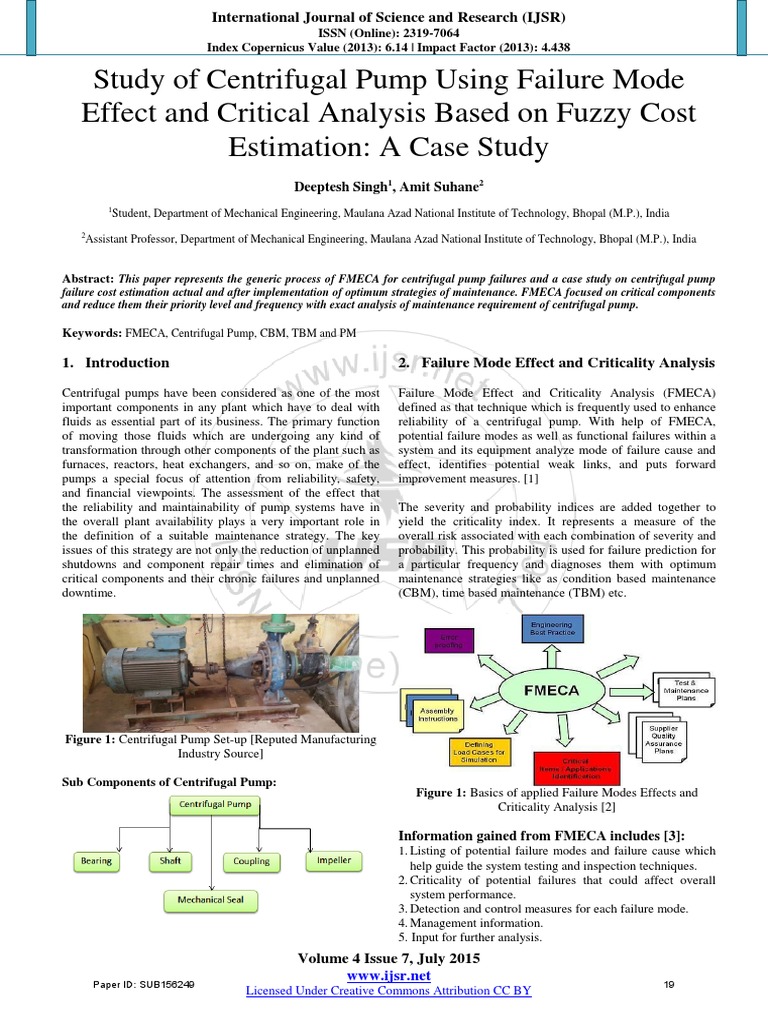 Centrifugal Pump FMECA and Cost Analysis | PDF | Reliability ...