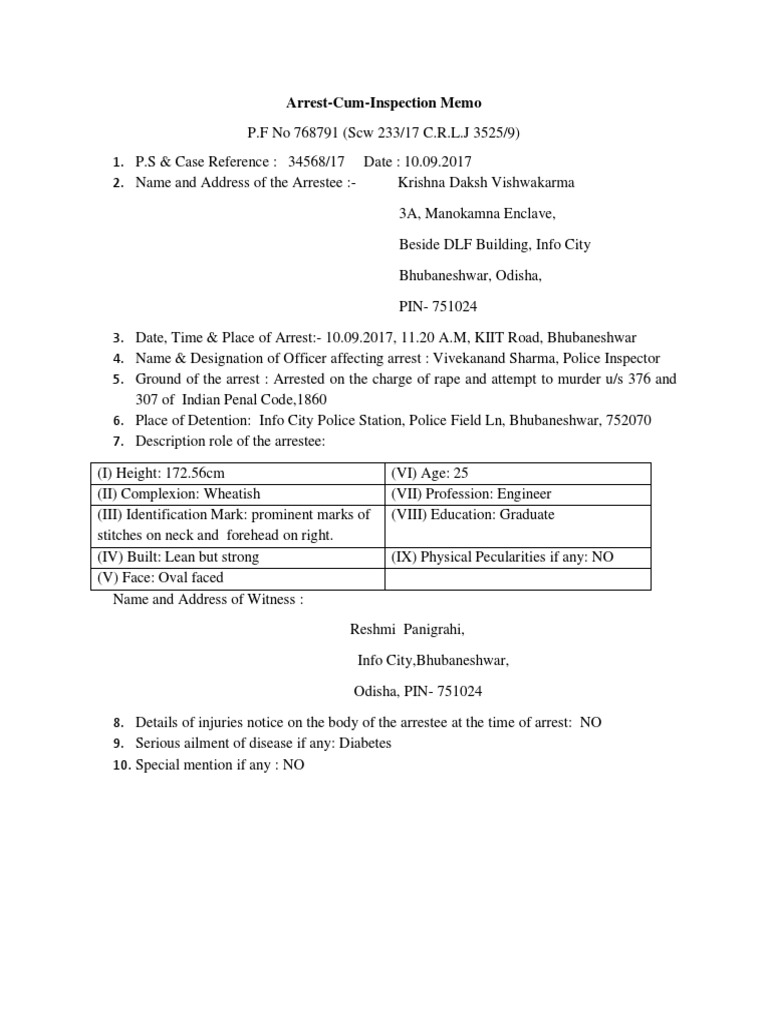 Arrest Memo PDF