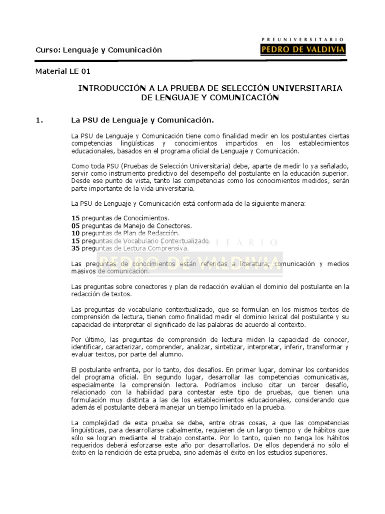 LE 01 - Introducción A La PSU PDF | PDF