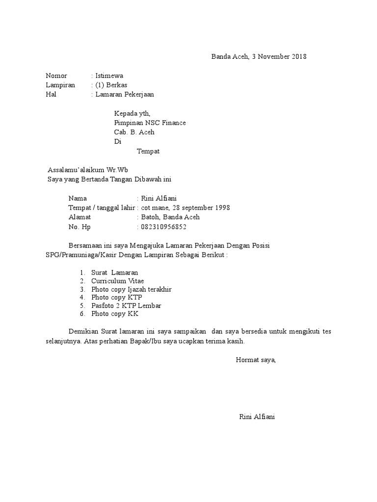 Surat Lamaran Kerja
