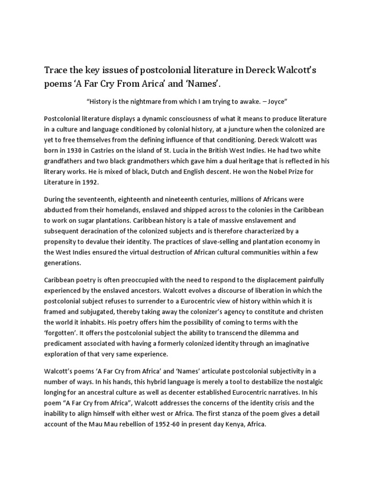 Postcolonial Literature Assignment Pdf Postcolonialism Identity Social Science