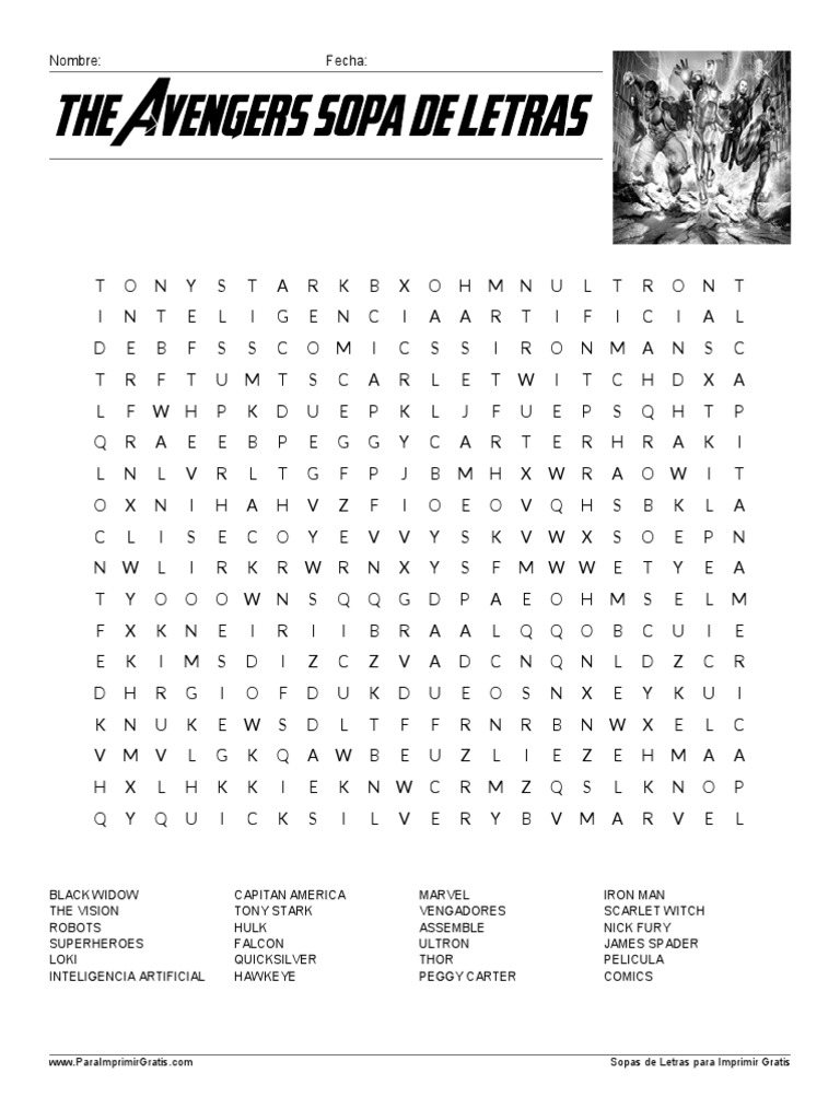 Sopa de Letras de Superhéroes Marvel | PDF | Personajes de cómic | Marvel  Entertainment, image size:768x1024