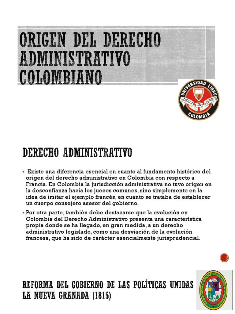 golondrina recompensa Interpretación Origen Del Derecho Administrativo Colombiano | PDF | Ley administrativa |  Constitución