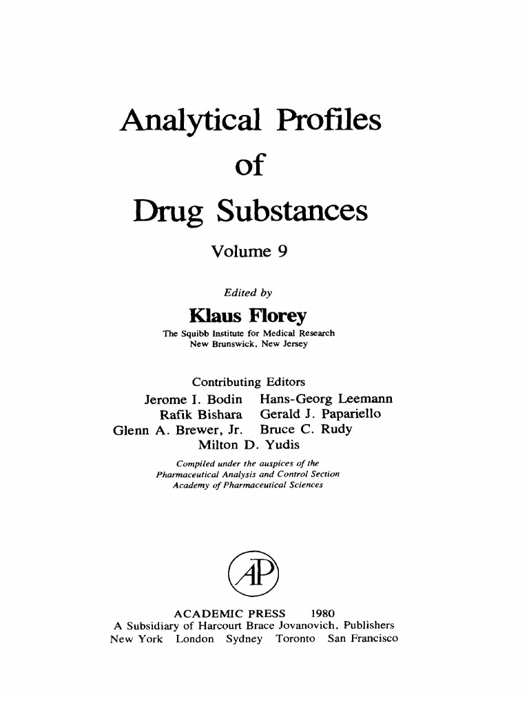 Analytical Profiles Of Drug Substances 9 Klaus Florey Eds Academic Press 1981 Amino Acid Biosynthesis