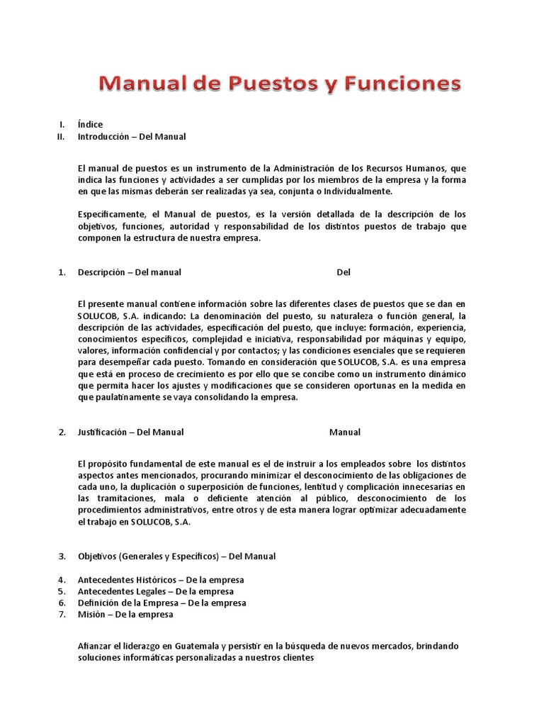 Manual de puestos y funciones en una empresa Gestión de recursos humanos Business