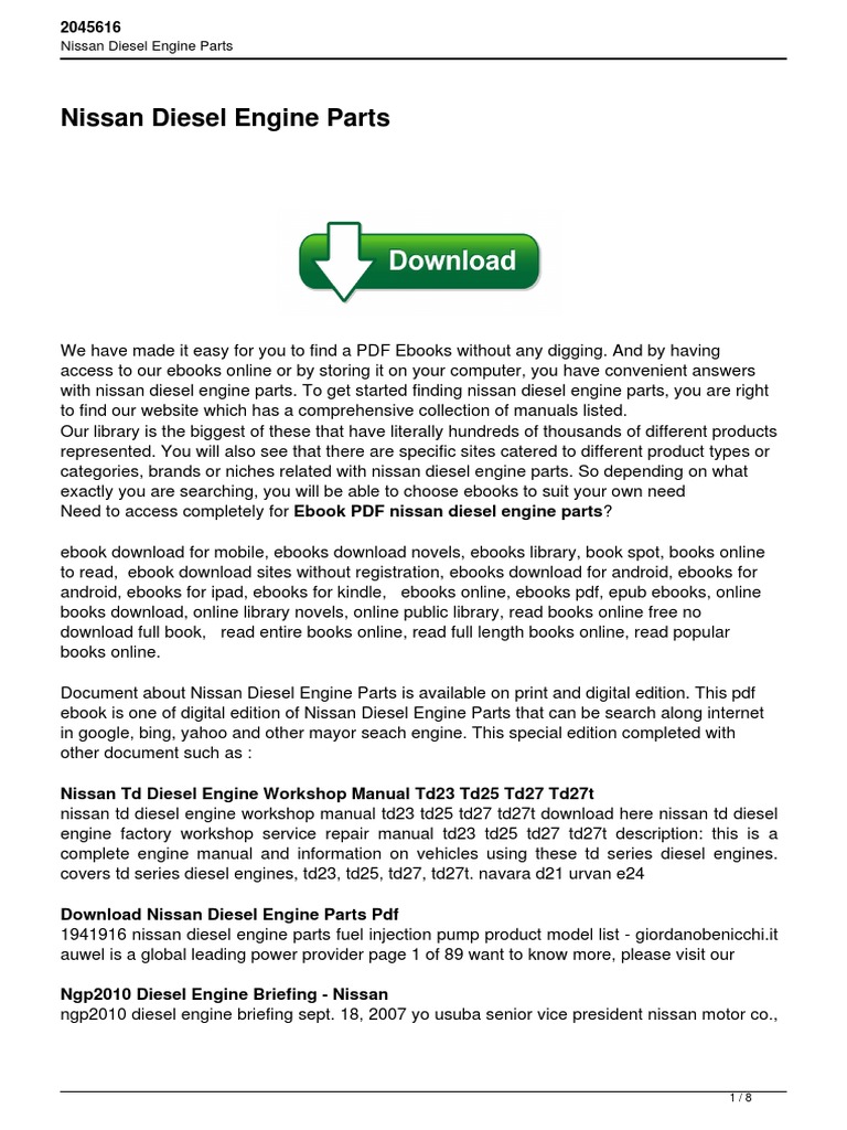 Nissan Diesel Engine Parts PDF Diesel Engine E Books