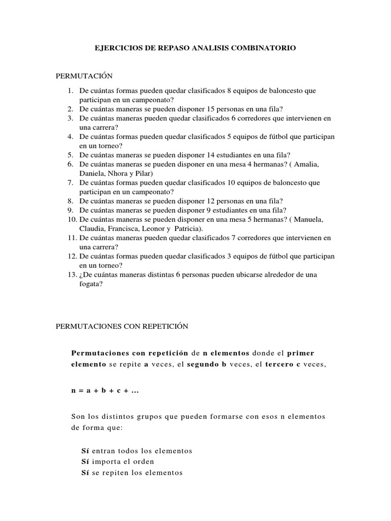 Ejercicios de Análisis Combinatorio | PDF | Permutación | Ocio