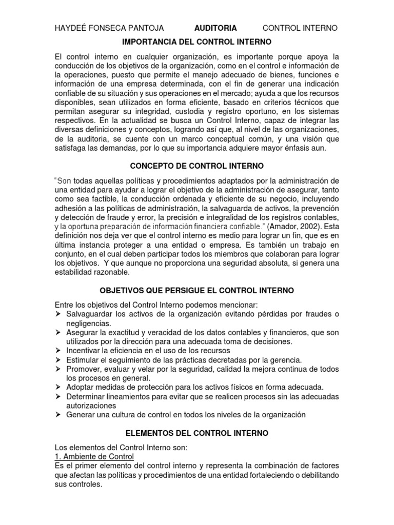 Auditoria Control Interno | PDF | Auditoría | Evaluación