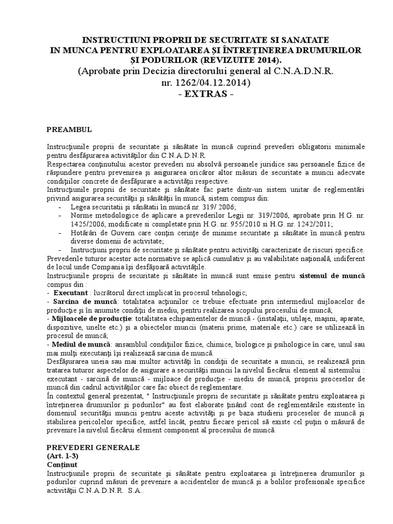 Instructiuni Proprii SSM (Extras) | PDF