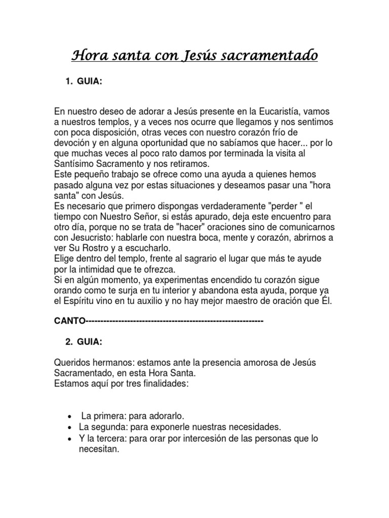 Guía para la Hora Santa Eucarística | PDF | eucaristía | Oración