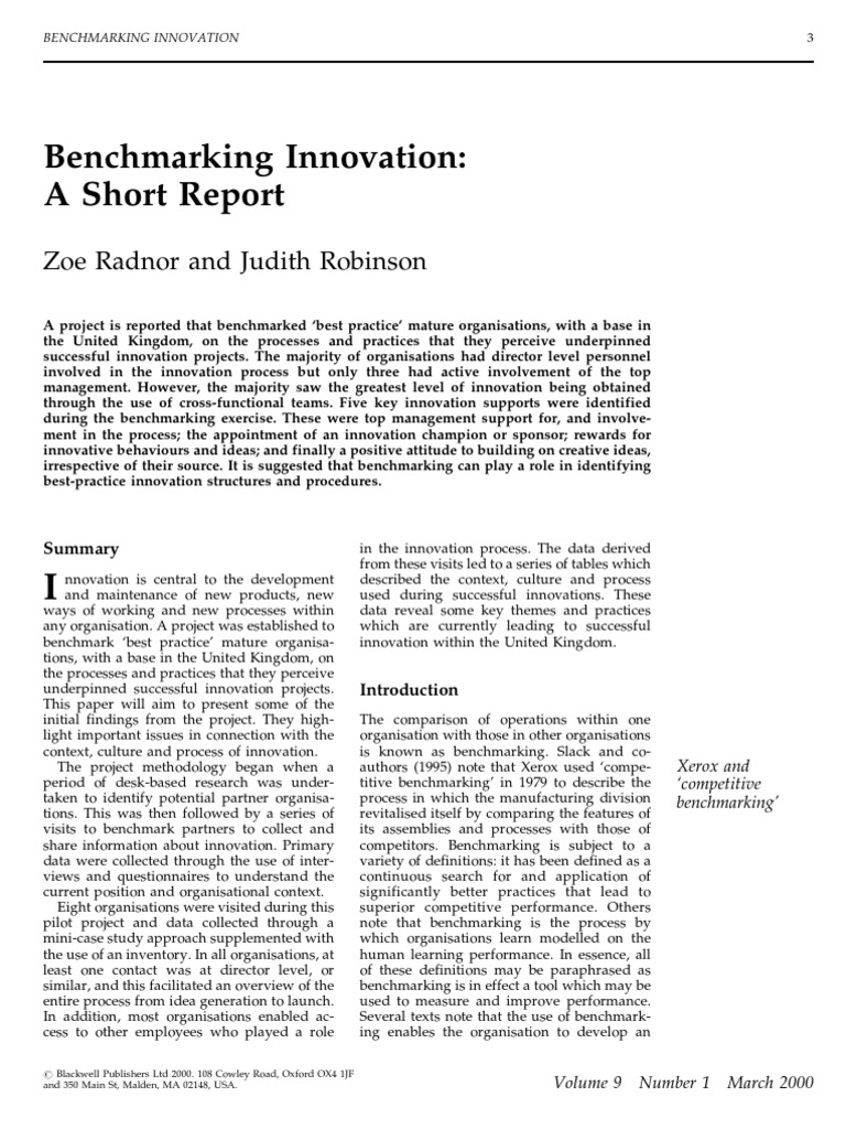 Benchmarking Best Practices in Innovation | PDF | Innovation | Benchmarking