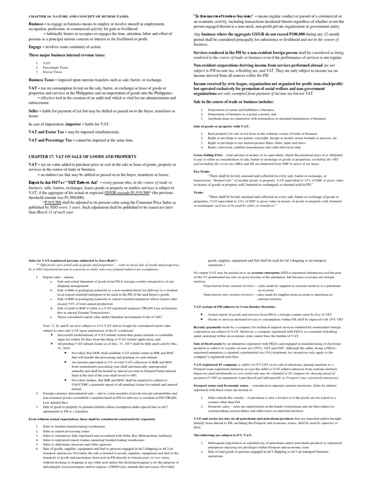 Understanding Business Taxes and VAT in the Philippines PDF Value