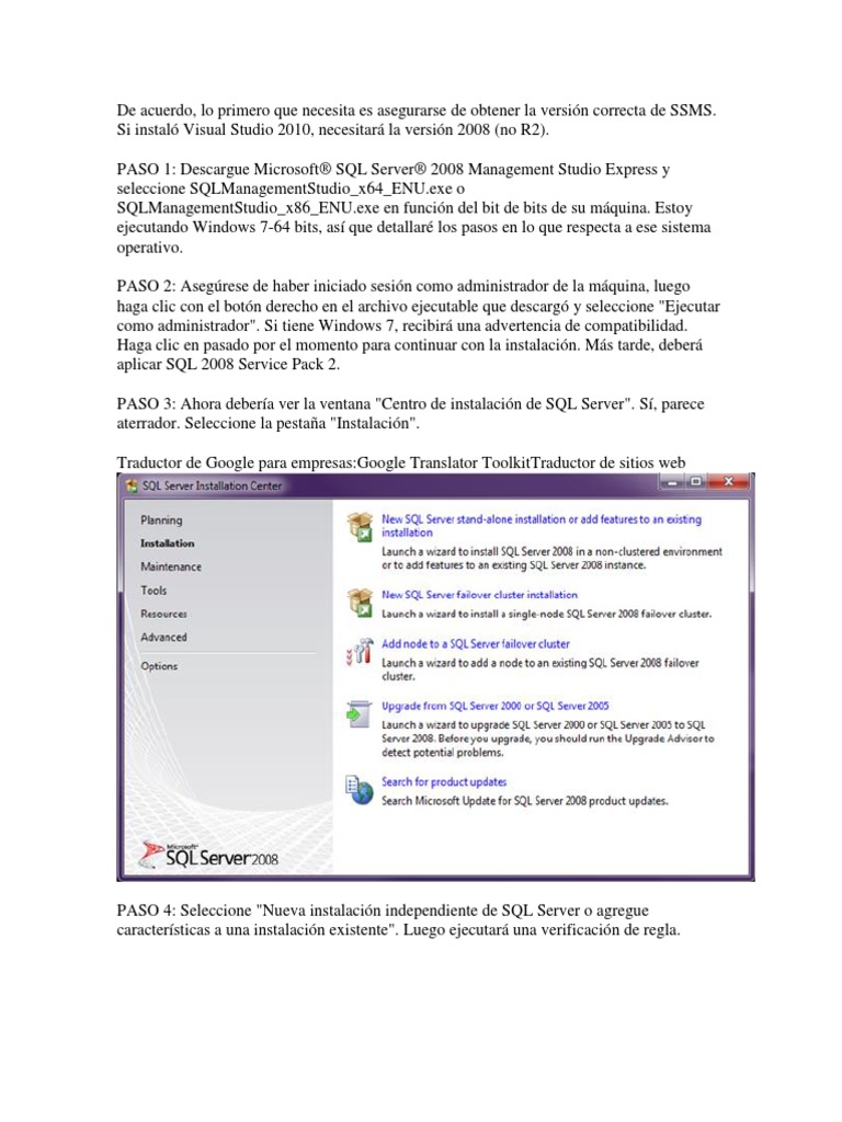 Instalación de SQL Server Management Studio 2008 | PDF | Servidor SQL ...
