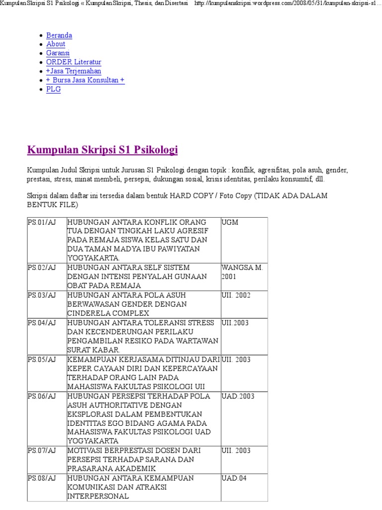 Kumpulan Skripsi S1 Psikolog