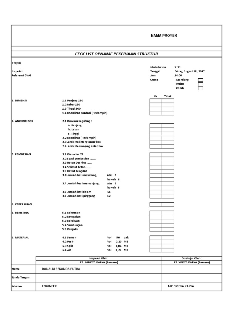 Format Opname Pekerjaan Proyek