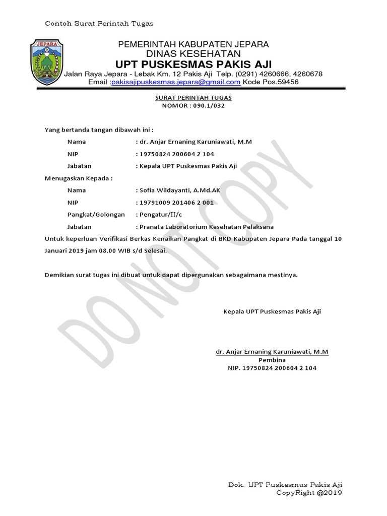 Contoh Surat Perintah Tugas