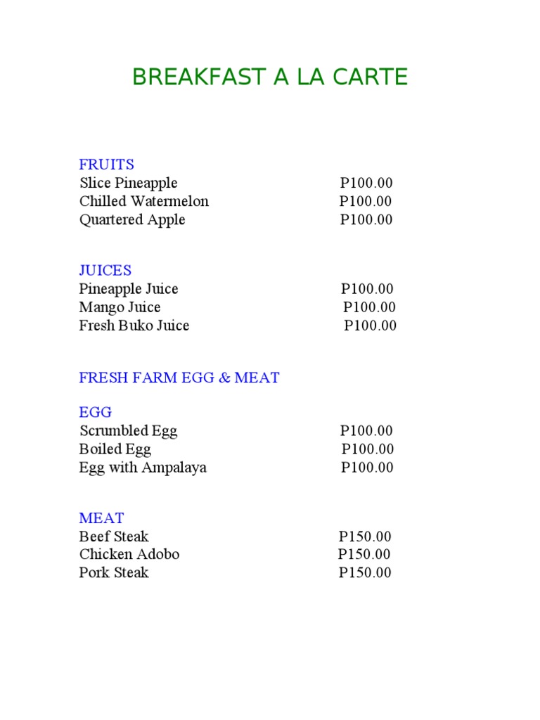 Breakfast A La Carte PDF