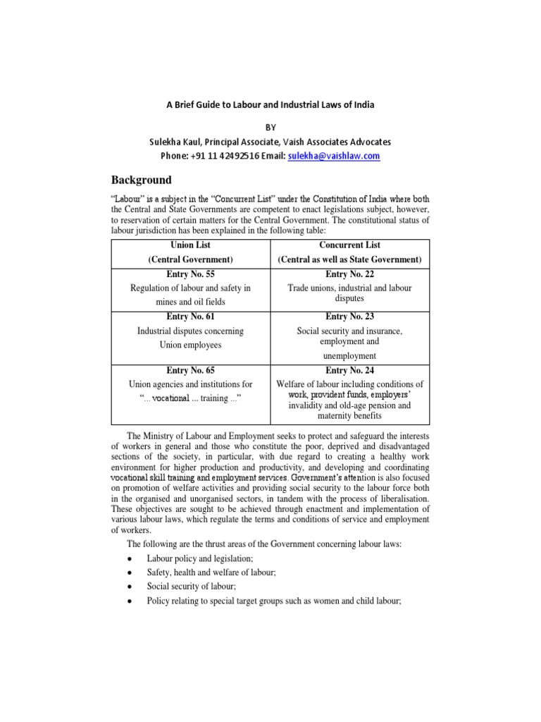 Overview of Indian Labour Laws | PDF | Employment | Labour Law