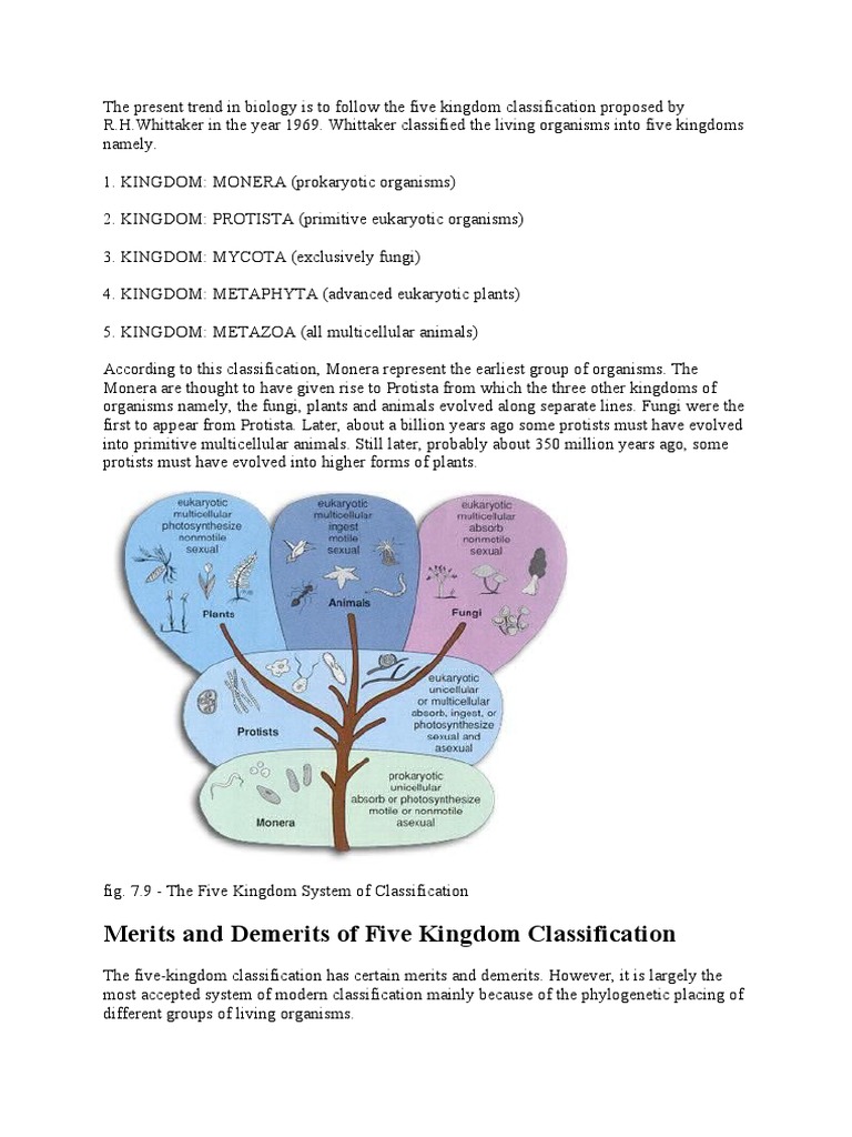 Merits and Demerits of Five Kingdom Classification | PDF | Cell (Biology) |  Organisms