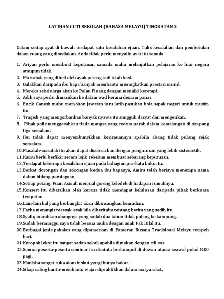 Latihan Cuti Sekolah Tatabahasa Bahasa Melayu Tingkatan 2 Pdf