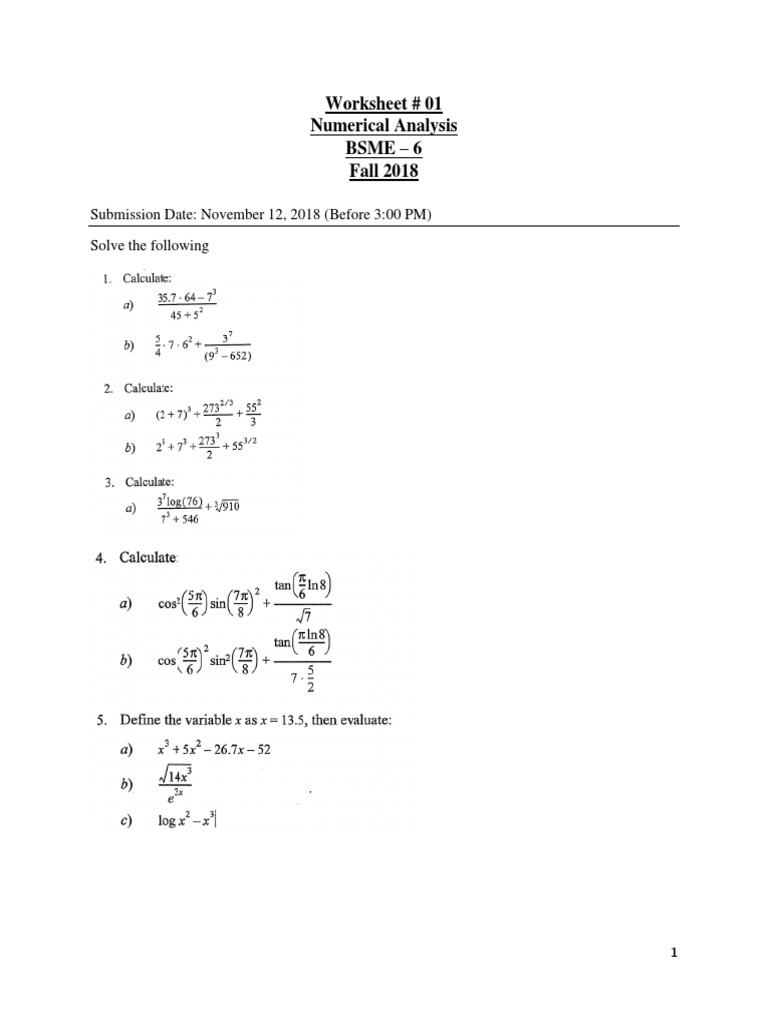 Worksheet # 01 Numerical Analysis Bsme - 6 Fall 2018 | PDF