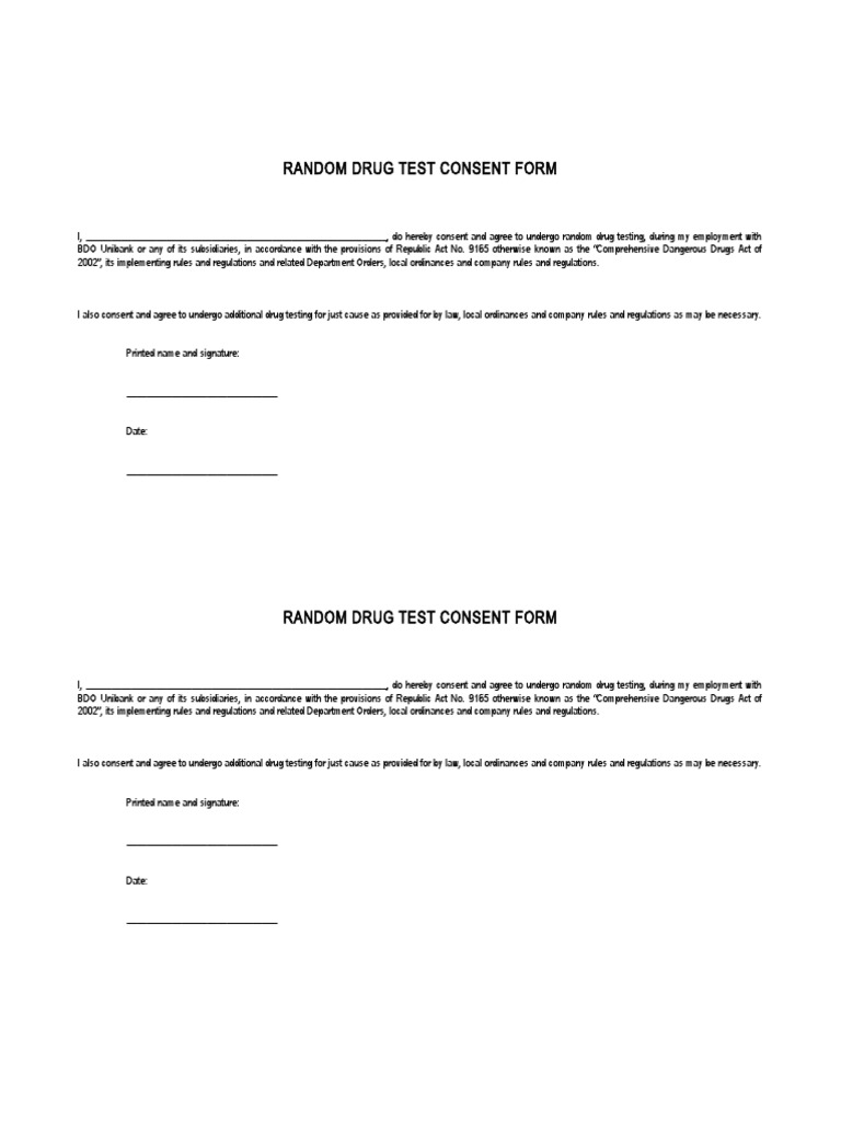 BDO Unibank Random Drug Test Consent | PDF | Law
