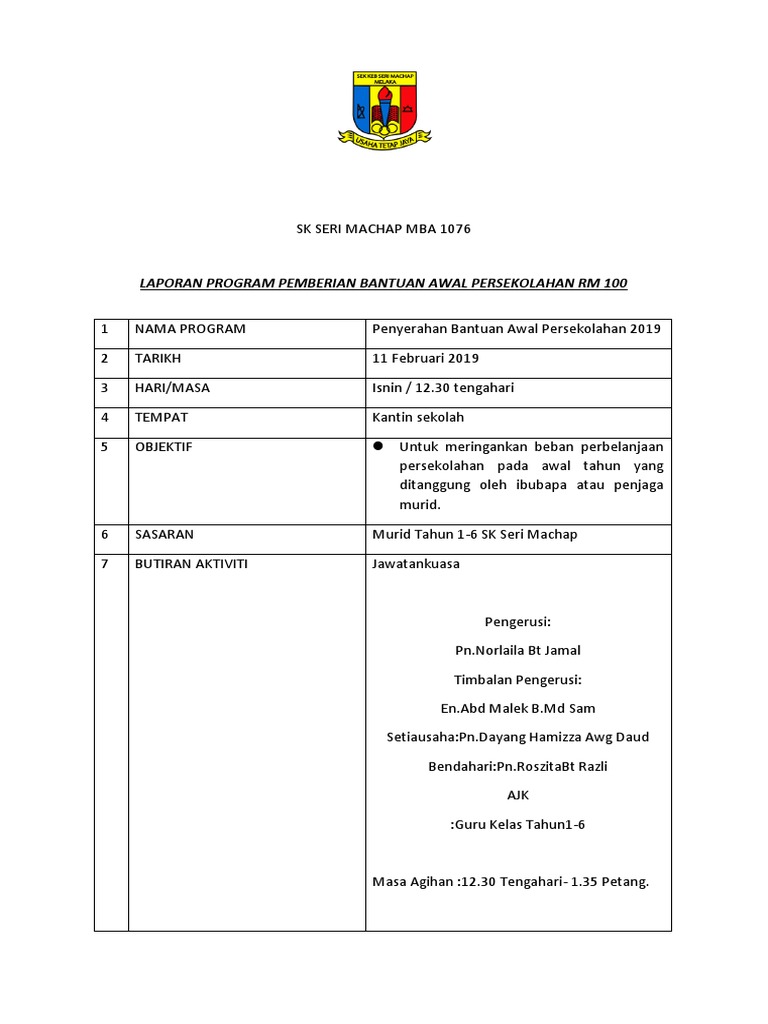 Laporan Bantuan Awal Persekolahan Pdf