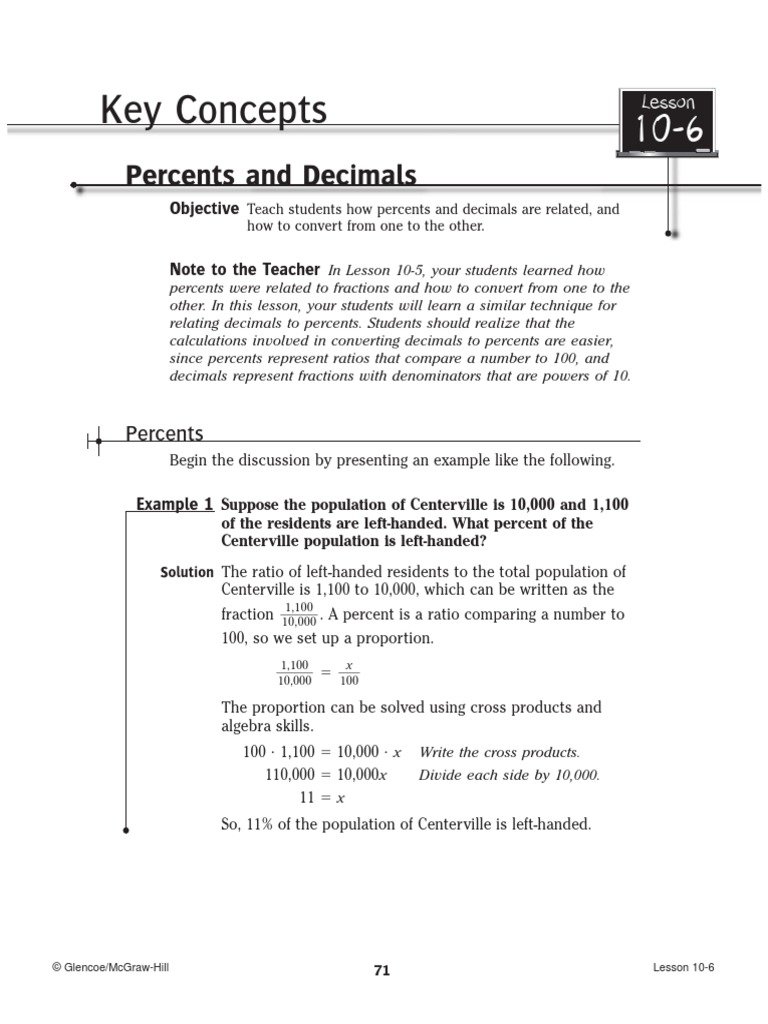 Key Concepts: Percents and Decimals | PDF | Decimal | Fraction ...