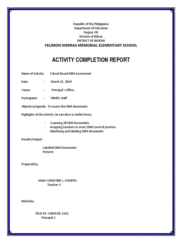 Activity Completion Report: Felimon Nierras Memorial Elementary School ...