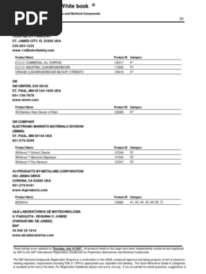 Whitebook NSF PDF | PDF | Food And Drug Administration | Lubricant