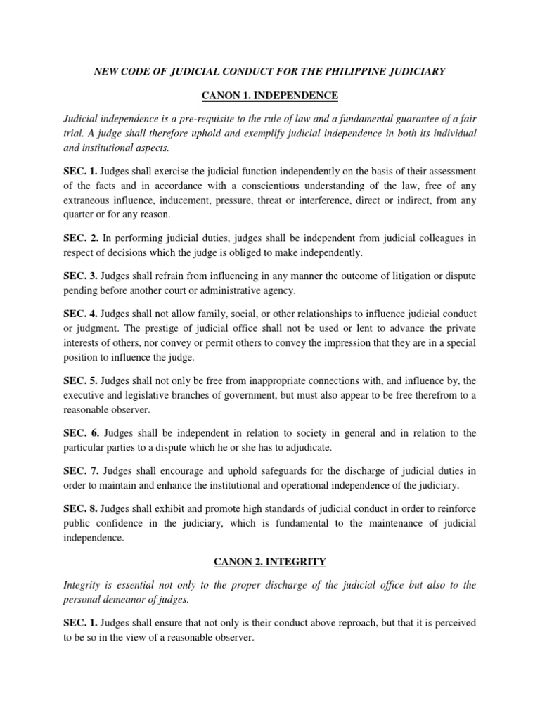New Code of Judicial Conduct For The Philippine Judiciary PDF