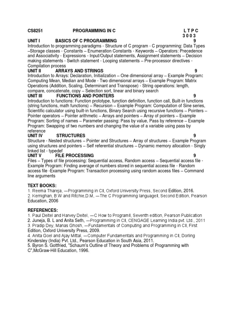 8251 C Syllabus Anna Univ PDF C (Programming Language) Pointer