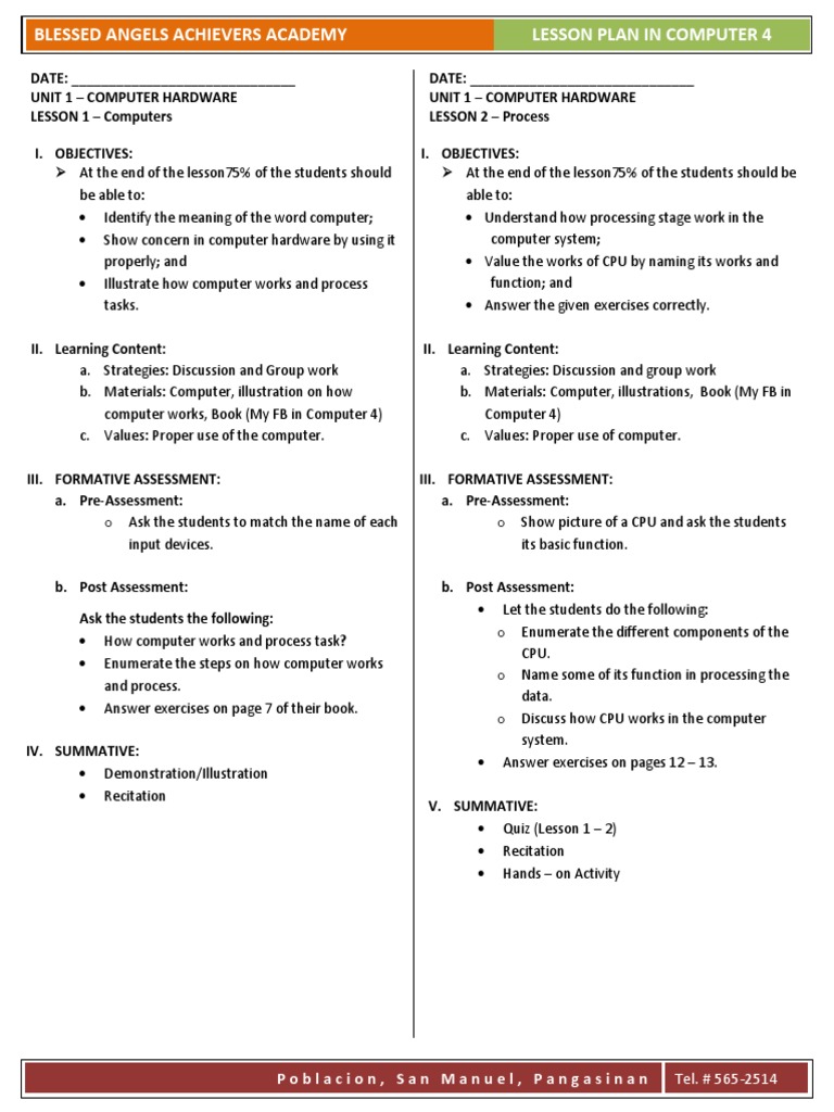 Computer Hardware Lesson Plan | PDF | Input/Output | Lesson Plan