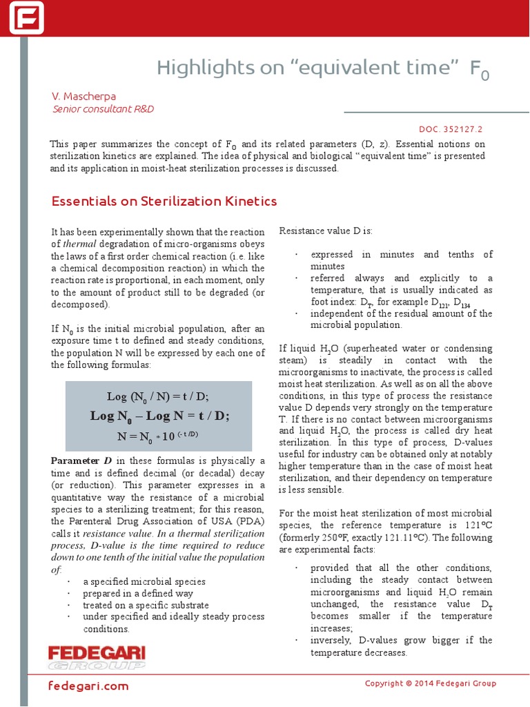 Moist Heat Sterilization Highlights On Equivalent Time F0 PDF Sterilization (Microbiology