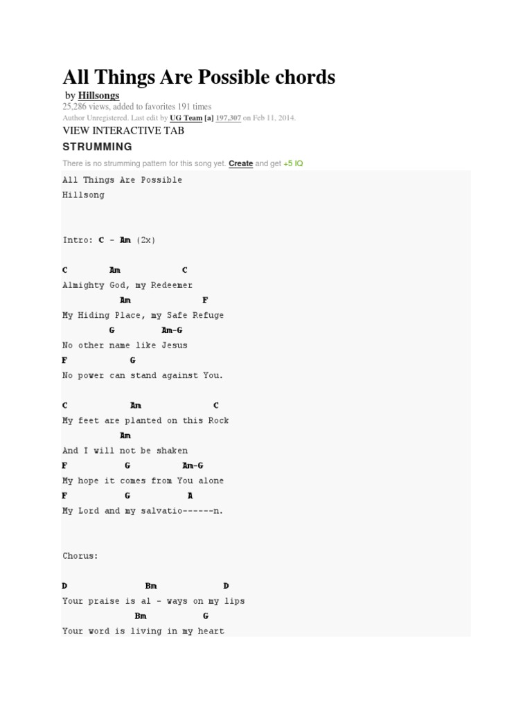 All Things Are Possible Chords Hillsongs Pdf Refrain Song Structure