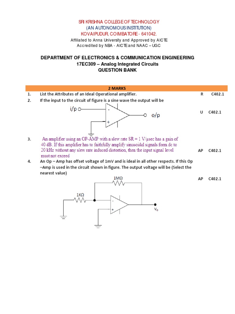 Department of Electronics & Communication Engineering 17EC309 Analog